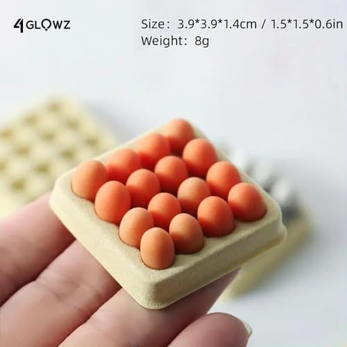 4GlowZ Set of 16 Tiny Eggs for Miniature Kitchen Decor (Orange Egg+ Tray)