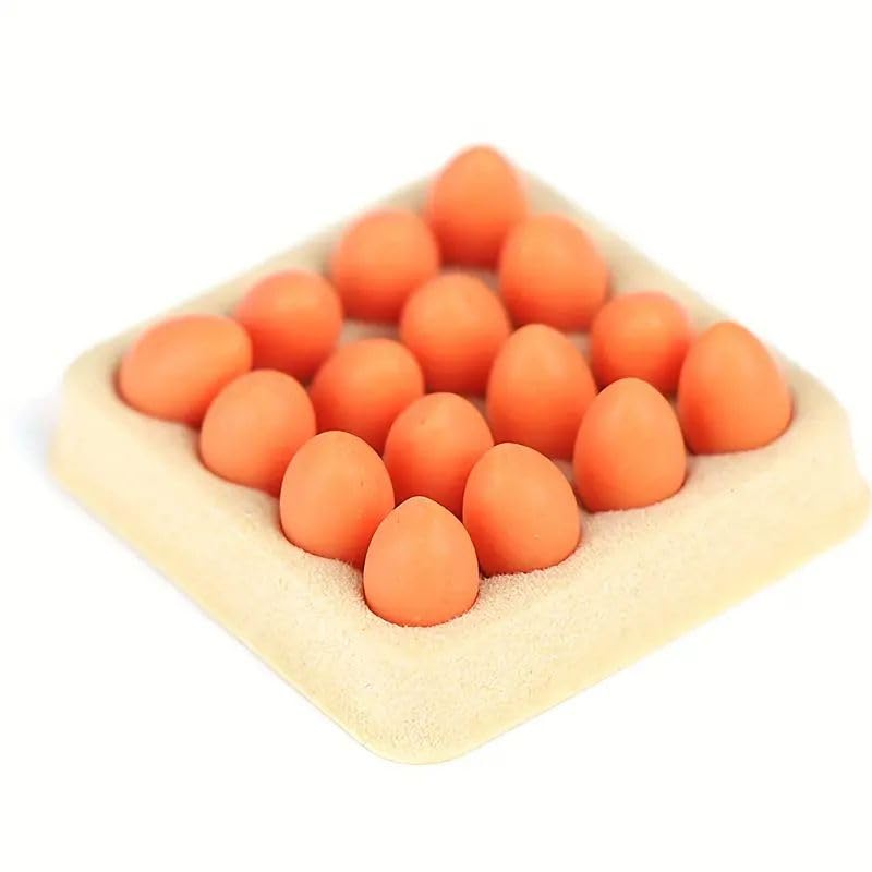 4GlowZ Set of 16 Tiny Eggs for Miniature Kitchen Decor (Orange Egg+ Tray)