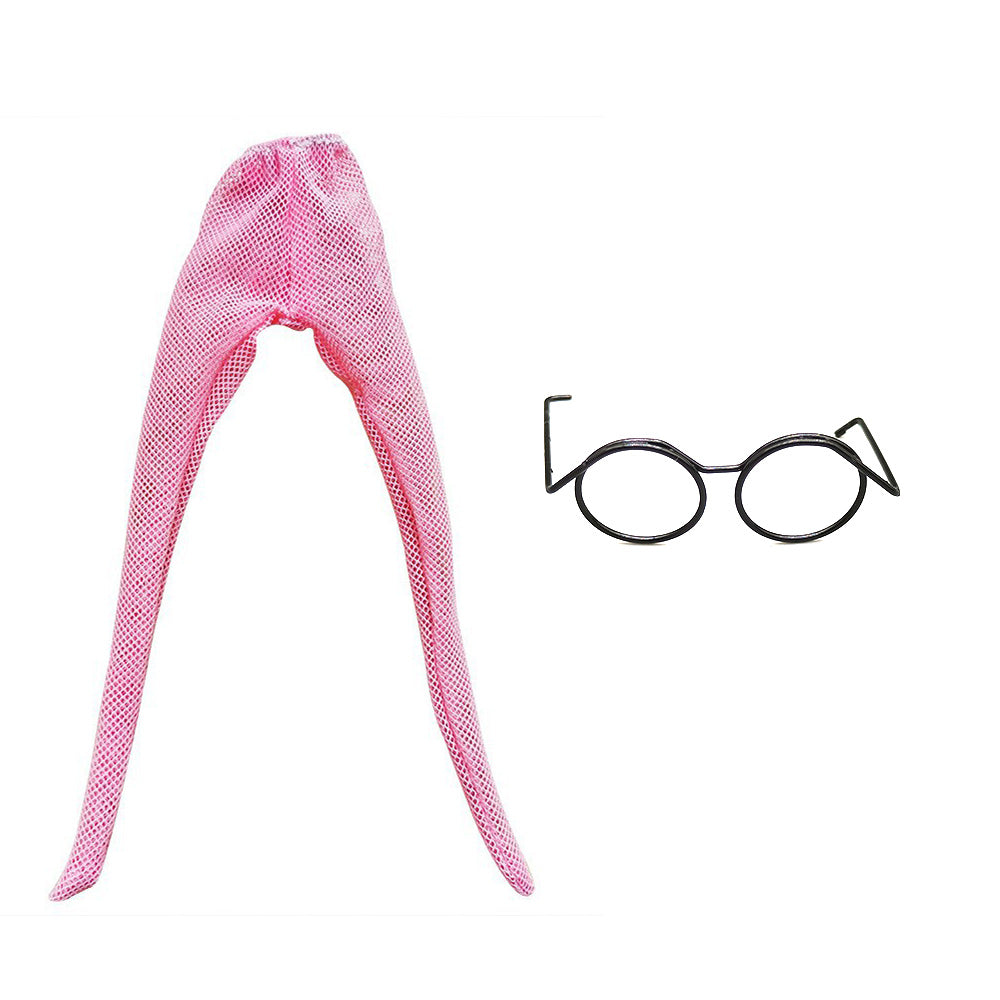 1:6 Scale Retro Cool Doll Metal Glasses Frame and Heart-Shaped Silk Stockings - Stylish Accessories for 30cm BJD Dolls