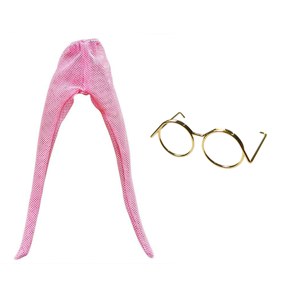 1:6 Scale Retro Cool Doll Metal Glasses Frame and Heart-Shaped Silk Stockings - Stylish Accessories for 30cm BJD Dolls