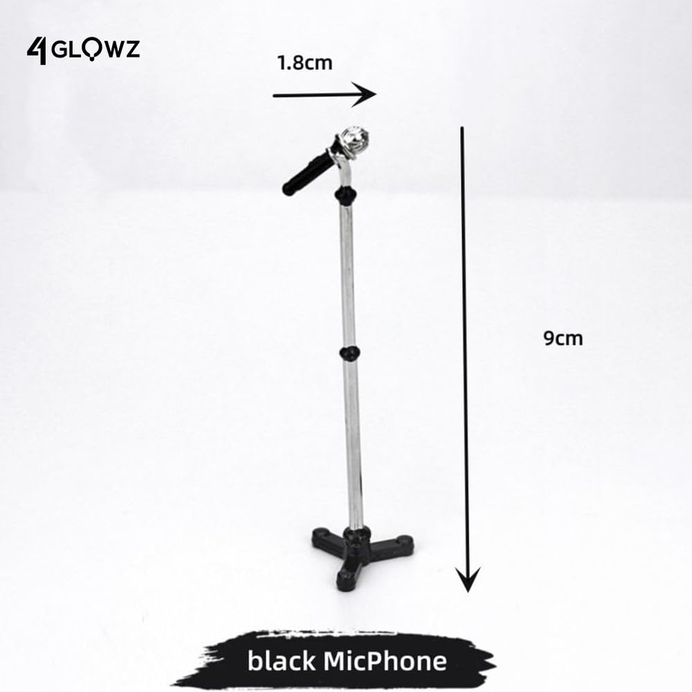 Cute Miniature 1:12 Alloy Microphone Model w/Stand - Dollhouse Musical Furniture Decor Accessory for OB11 1/12 BJD Doll