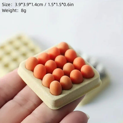 16 Realistic Miniature Eggs for Dollhouse Kitchen Decor (White Egg Set & Tray).