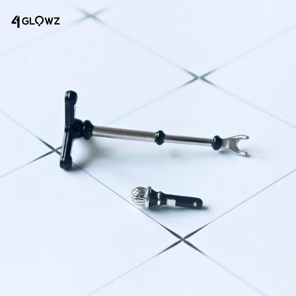 Cute Miniature 1:12 Alloy Microphone Model w/Stand - Dollhouse Musical Furniture Decor Accessory for OB11 1/12 BJD Doll