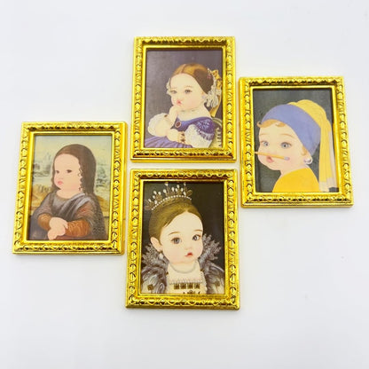 8pcs/set Fat Girl Series Miniature Metal Art Painting Frames - 1:12 Scale Dollhouse Furniture