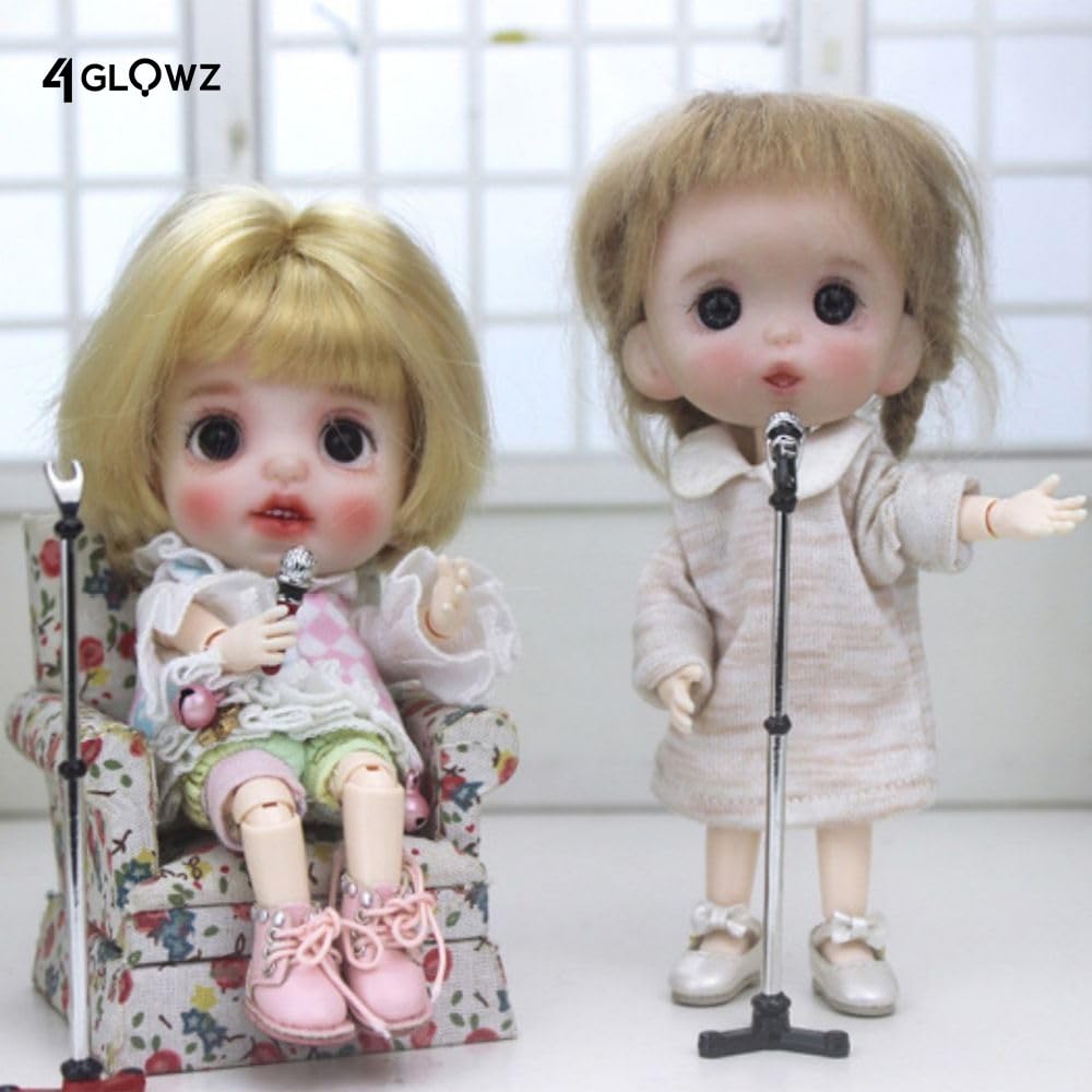 Cute Miniature 1:12 Alloy Microphone Model w/Stand - Dollhouse Musical Furniture Decor Accessory for OB11 1/12 BJD Doll