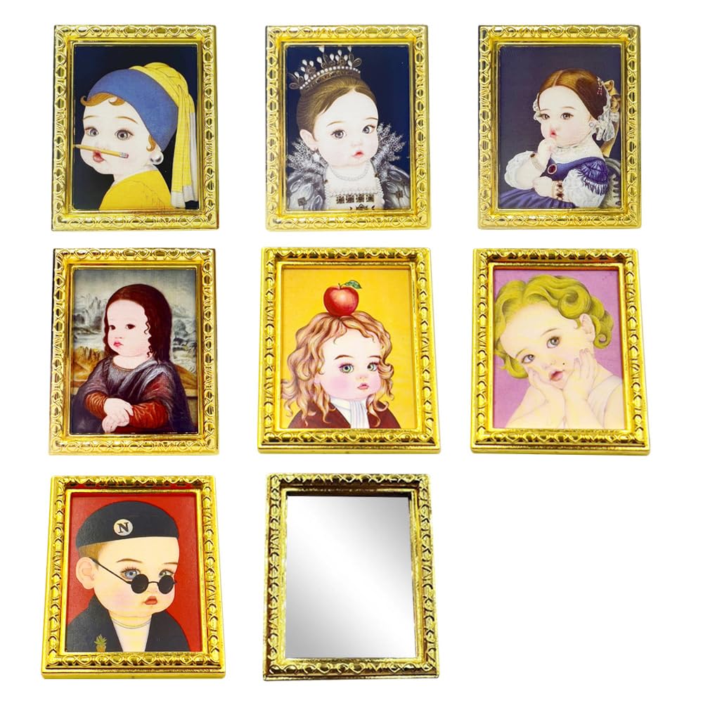 8pcs/set Fat Girl Series Miniature Metal Art Painting Frames - 1:12 Scale Dollhouse Furniture